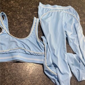 ALO Yoga Light Blue Sports Bra and Leggings Set